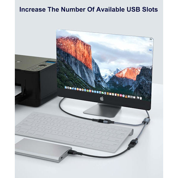 USB-splitter Y-kabel 3,3 fot. 1 hann til 2 hunn USB-forlengelse