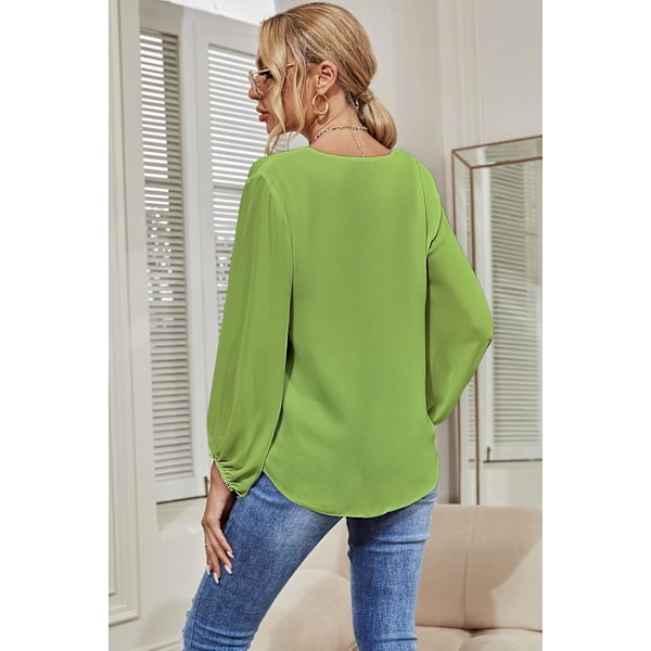 Kvinners Knappet Ned V-Hals Sløyfe Knute Front Topper 3/4 Erme Chiffon Casual Bluse