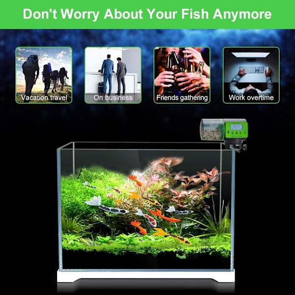 wxsp Automatisk foderautomat, akvarium, fiskefoderdispenser med timer, foderautomat til akvarier, 200 ml kapacitet, foderautomat, automatisk fiskefoderautomat til akvarium,