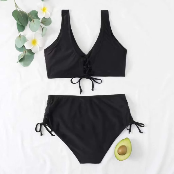 ASKSA Dam Baddräkt Set Crossover Rygg Baddräkter Badkläder Dragsko Sida Strandkläder Baddräkt, Svart, XL Black XL