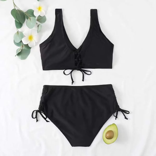 ASKSA Dame Bikini Sæt Kryds Ryg Badetøj Badetøj Snørebånd Side Strandtøj Badedragt, Sort, XL Black XL