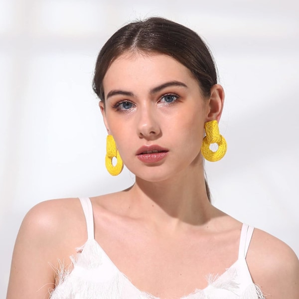 Statement Raffia Runde Øredobber - Boho Drop Håndlagde Strå Øredobber