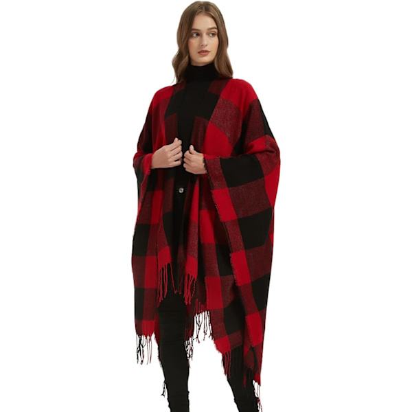 Tryckt tofsponcho cape dam höst/vinter filt sjal wrap
