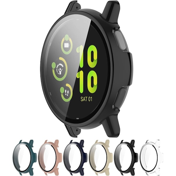 PC Full Dekning Beskyttende Klokkeveske Deksel Herdet Glass Skjermbeskytter Kompatibel med Garmin Vivoactive 5 (PC Svart) Svart