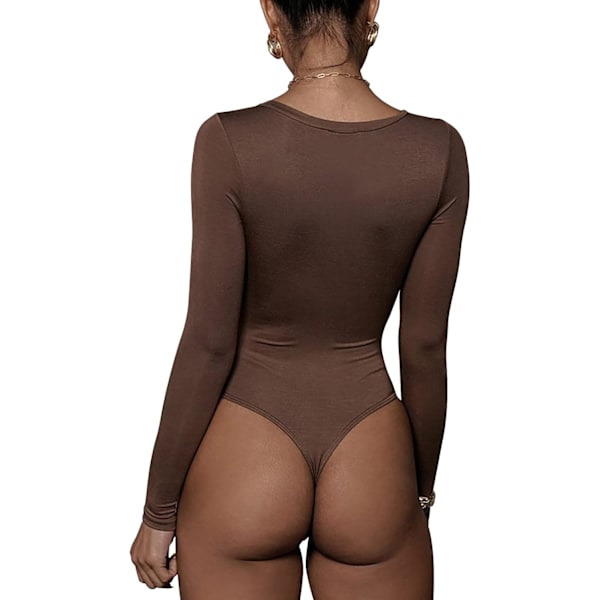 Kvinnors långärmade body. V-ringade toppar jumpsuit. Slim fit casual basic