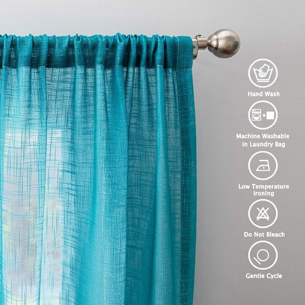 Hørteksturerede Ombre Gardiner - 134,31 cm x 213,36 cm Semi-Sheer Paneler (Sæt med 2) - Solnedgangsgradient i Orange/Grøn/Teal/Mint