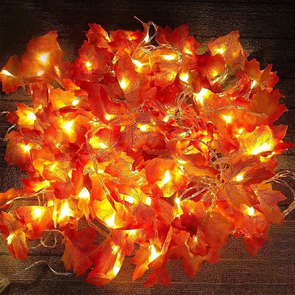 5 pak Ahornblad Fall Garland Lyskæder, Efterårsindretning 50 Ft/100 LED Forstørrede Efterårsblade Fall String Lights Vandtæt Batteridrevet orange Rød