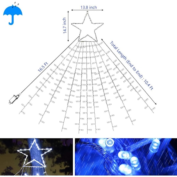 Juledekorasjon Stjernelys Utendørs, 320 LED 16,4Ft Julelys [8 Moduser og Vanntett] for Halloween Jul Nyttår Ferie (Jern)