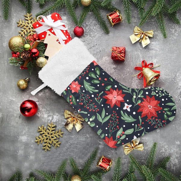 Julklapp, Personliga Julklappsstrumpor 2-pack Julstjärnor Blommor Granris Jul Svart 45,7 cm Julstrumpor Hängande