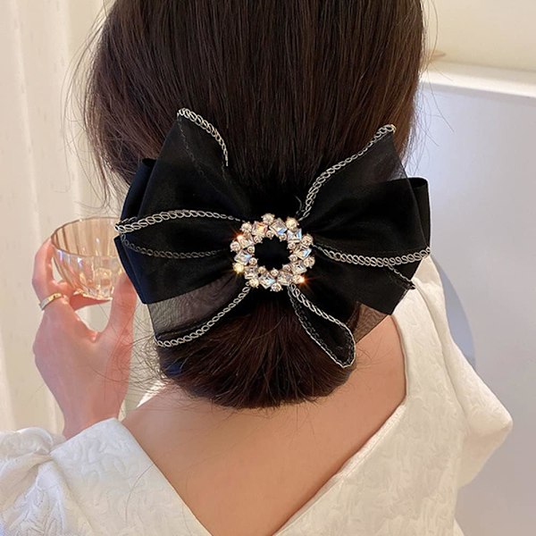Stor rosett hårklämma Rhinestone hårklämma starkt grepp rosett hår