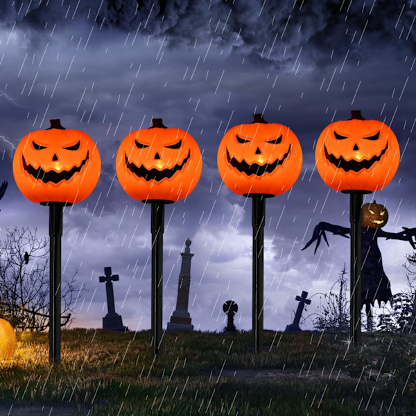 Halloween græskar sti afmærkning lys udendørs, 7Ft sti lys med 4 græskar afmærkning lys og 5 C7 LED lys pærer (1 reserve) til Halloween 4