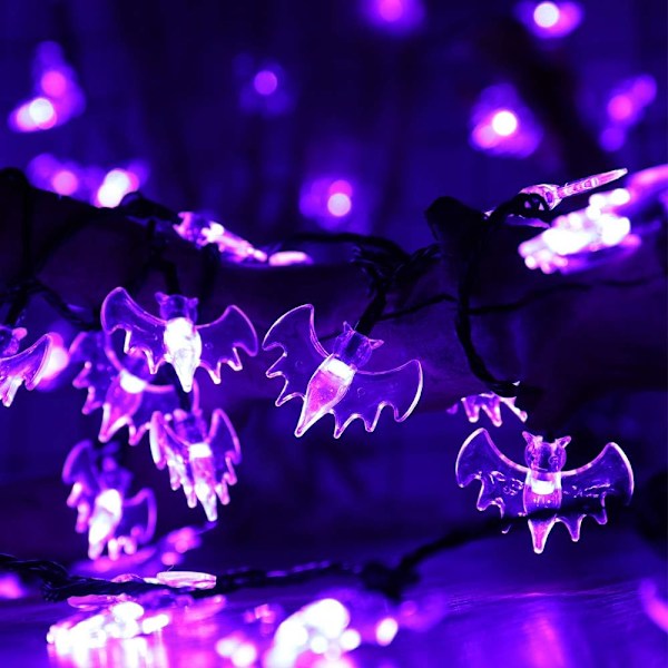 70 LED-ljusslinga för fladdermöss - 22,6 fot Halloween-ljusslinga, vattentät kontaktbelysning för utomhus-, inomhusdekoration - Halloween-belysning för trädgård,