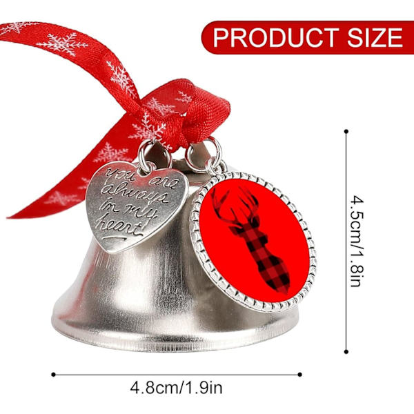 Buffalo Checkers Deer Silver Bell Ornament Julgrans Klockor med Röd Lanyard Metall Xmas Hängande Dekorationer för Semesterfest  Vingklocka