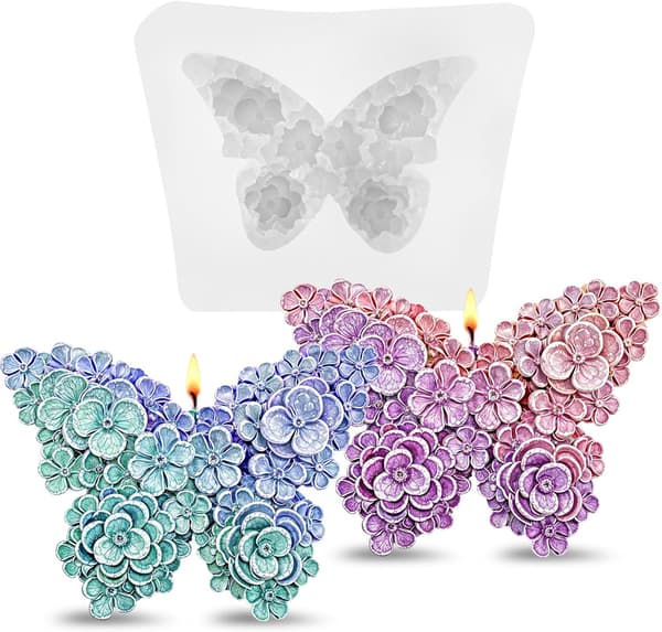3D Blomst Sommerfugl Silikoneform, 2 Stykker Blomst Sommerfugl Lysforme til Lysfremstilling Sommerfugl Chokoladeform DIY Epoxy Resin Forme til Sæbe