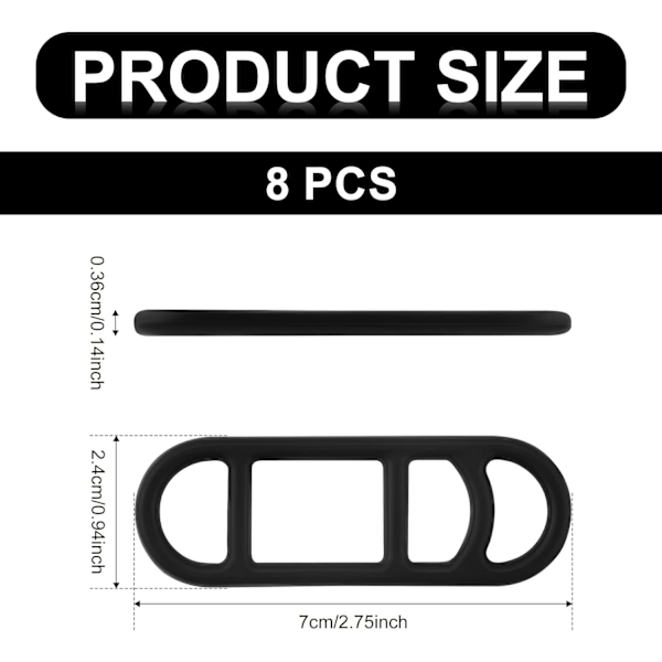 Sykkelbånd i silikonfeste (8 stk) - Lys- og telefonfestebånd (svarte)