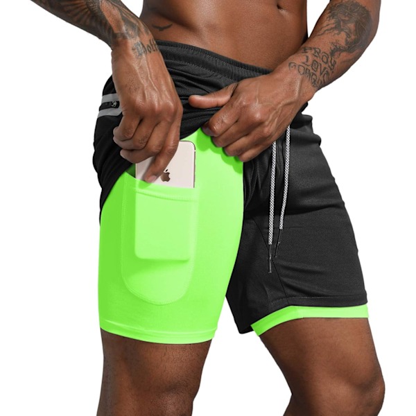 Men's 2 in 1 Workout Running Shorts Lightweight Training Yoga Gym 7" Short with