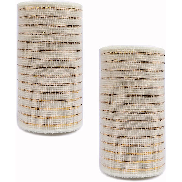 2-pack 10\" metallisk polymesh-band (totalt 20 yards, elfenben)