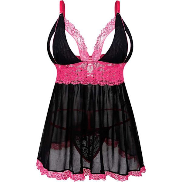 Kvinde Sexet Plus Size Lingeri - Split Cup Lace Babydoll Nattøj Chemise Sæt