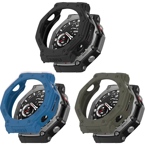 3 kpl Kotelo Yhteensopiva Amazfit T-Rex 3 -kellon kanssa, ohut design-suojakotelo, naarmuuntumaton kehys, silikonirannekekotelo Amazille