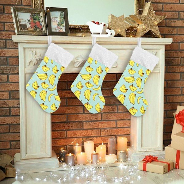 Jule-Strømpe, Personlige Jule-Strømper Sæt af 2 Gule Banan Print 45,7 cm Jule-Strømper Hængende Ornament Pejs til Træ Dekoration