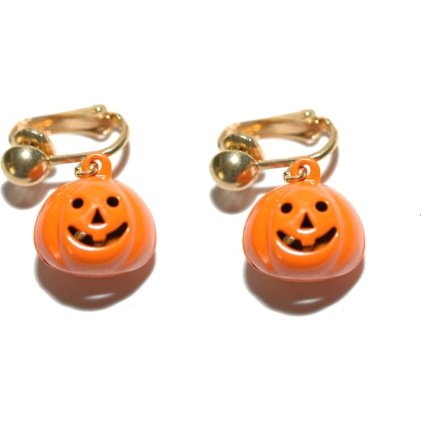 Lyse orange græskar Jingle Bell Halloween Clip On Dangle Øreringe (H180clip)