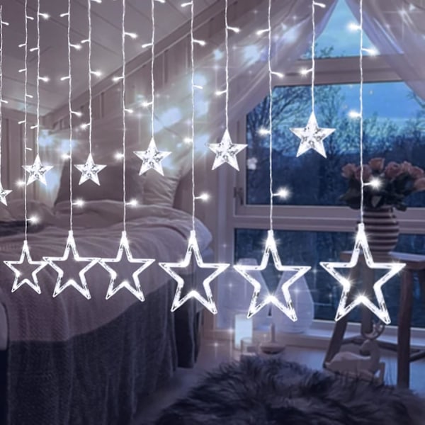 12 stjerner 138 LED stjernelys, gardinlyssnor for soverom med 8 belysning