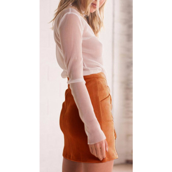 Kvinnors Klassiska Hög Midja Snörning Bodycon Faux Mocka A Linje Mini