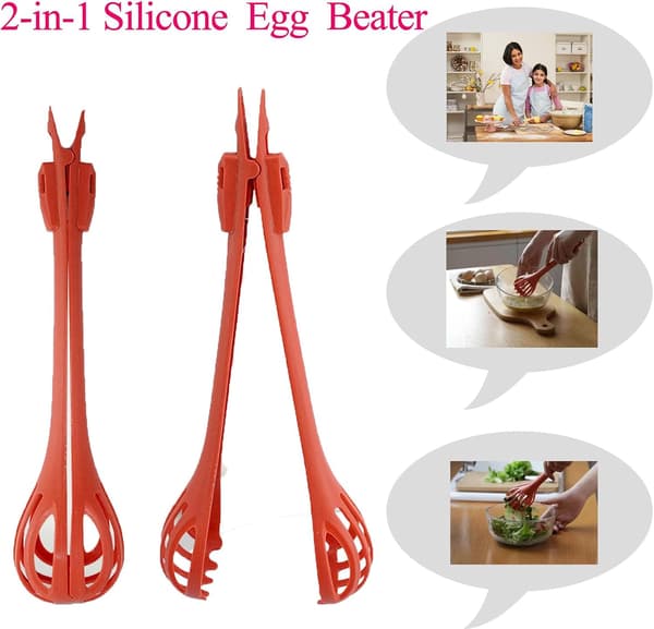 Multifunksjonell eggvisp, 2-i-1 eggvisp og matklype for matlaging, baking, miksing, griping – perfekt for egg, nudler, brød, røre og mer!