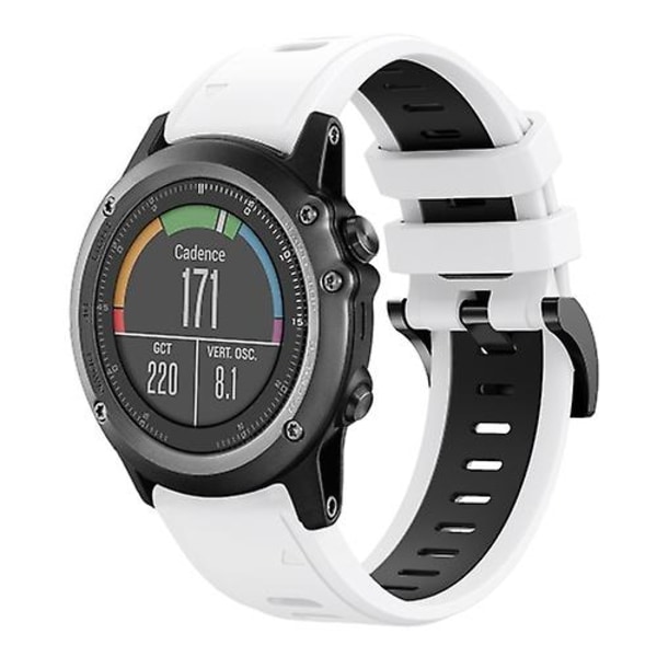 För Garmin Fenix ​​3 26mm Tvåfärgad Sports Silikon Watch Band GEQ White-Black