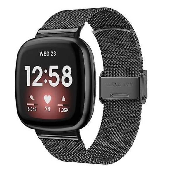 För Fitbit Versa 4 / Sense 2 Universal Metal Stainless Steel Buckle Watch Band RTJ Black