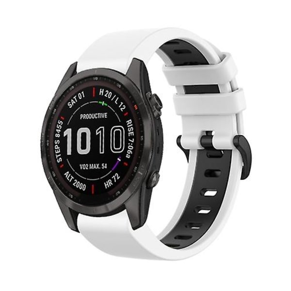 Til Garmin Fenix 7s Solar 22mm Silikone Sports Tofarvet Rem UVR White-Black