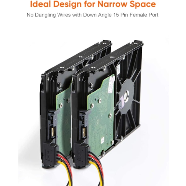 Sata-strømkabel 6\" Sata 15-pin hann til 2 Sata 15-pin