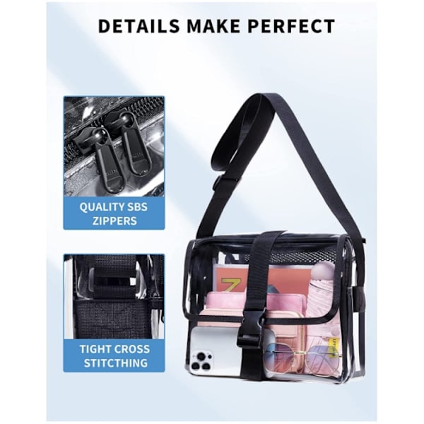 Rymlig innerficka genomskinlig crossbody-väska