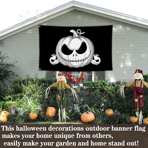 Halloween 3x5 Utomhus Stor Halloween Läskig Pumpa s för Utomhus Dubbelsidig Halloween Hus Gårdsskylt Fest Dekorationer Banner Svart Svart
