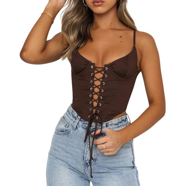 Kvinners Korsett Crop Top Sexy Y2k Push Up Slim Cami Bushier E-Girl Ensfarget