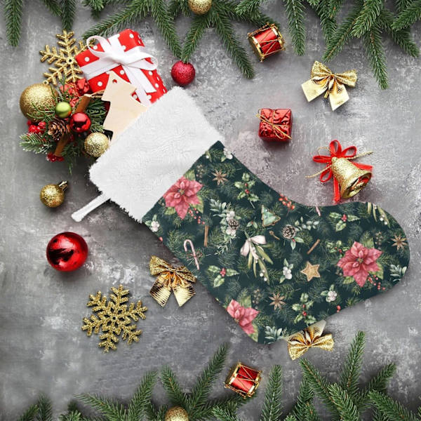 Julklapp, Personliga Julklappsstrumpor 2-pack Grön Julgran Röda Blommor 45,7 cm Julstrumpor Hängande Ornament Eldstad för B
