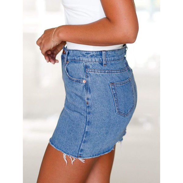 Kvinnors högmidjade jeanskjol med fransar, smal passform, elastisk bodycon, kort minikjol