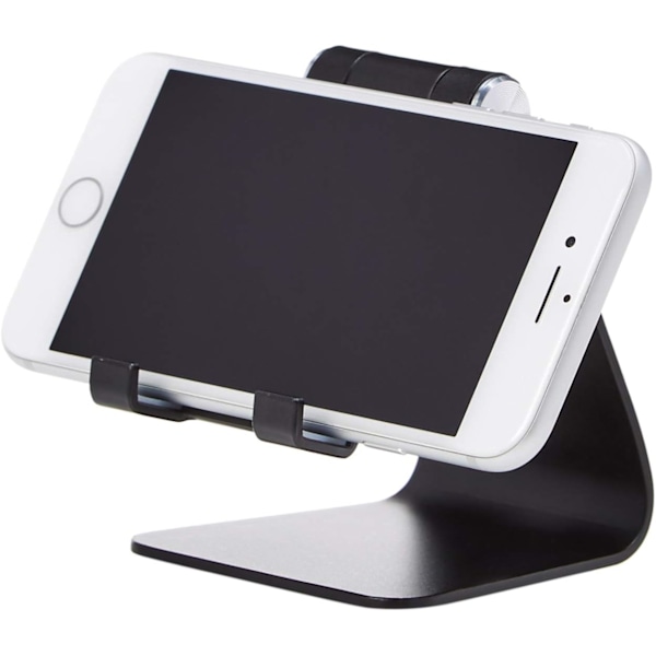 Justerbart mobiltelefon skrivebordsstativ i aluminium til iPhone og Android, Sort, 8,4 x 7,6 x 10,7 cm (LxBxH) Sort
