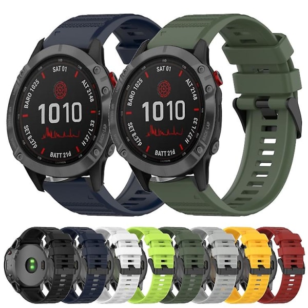 For Garmin Fenix 6x 26mm Horisontal Tekstur Silikone Rem Med Fjerningsværktøj LBK Navy Blue