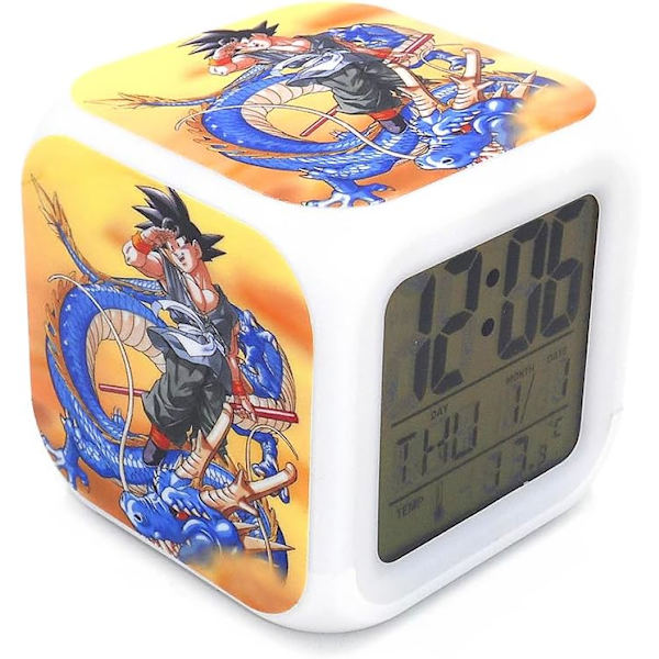 Bocaihua Ny Dragon Goku Gul Alarmklocka Skrivbordsklocka Digital Alarmklocka med LED-lampor Plastbordsur för Barn Tonåringar Vuxna Gul