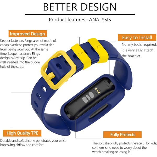 Silikonremmer for Fitbit Ace 3 - Vanntett armbånd for barn (gutter og jenter)