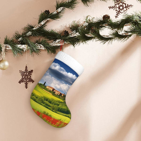 Toscana Vår Julstrumpor Sammet Julstrumpor med Vit Super Mjuk Plysch Manschett Klassisk Jultomte Strumpa Hängande Ornament Dekorationer för
