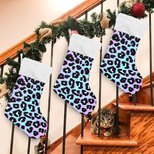 Julklapp, Personliga Julklappsstrumpor 2-pack Regnbåge Leopard Holografisk 45,7 cm Julstrumpor Hängande Ornament Eldstad för B