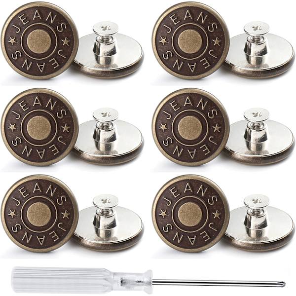 12 sett justerbare knapper for jeans - 20mm syfrie metallknapper