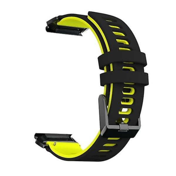 För Garmin Fenix ​​6x tvåfärgad silikon Quick Release Watch Band NTR Black Yellow