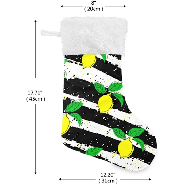 Jule-Strømpe, Personlige Jule-Strømper 2-pakning Frugt Gul Citron Sort Hvid Stribet 45,7 cm Jule-Strømper Hængende Ornament Kam