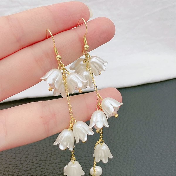 Bell Orchid Blomster Dråbe Dangle Øreringe Yndig Liljekonval Crystal
