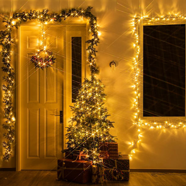 Julelys Varm Hvit, 2 Pakke 200 Led Utendørs Julelys for Hus, 66ft Vanntett Julelyskjede Plugg inn med 8 Moduser