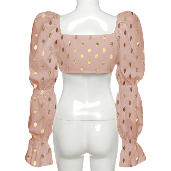 Kvinde Sexet Selvbinder Foran Rynket Puff Langærmet Crop Top Bluse