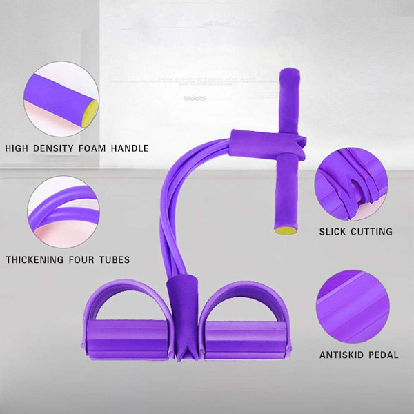 ECYC Ft Pedal Rll y Abdmen Trainer Telescpic Belt Handle Elastic Pull Rpe  Arm Leg Fitness Shaping Hme Sprts Sit-ups Yga High Elastic Purple